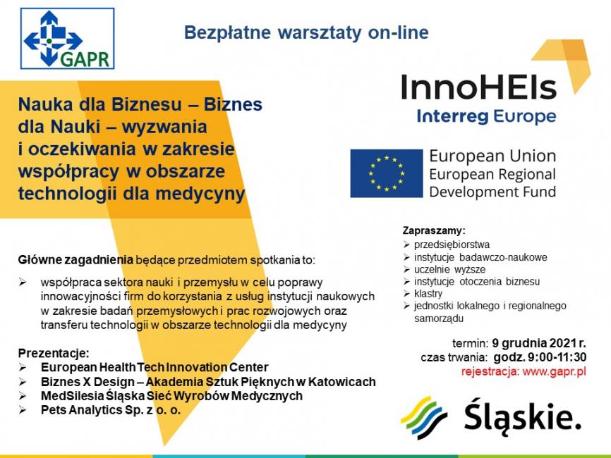 Nauka dla Biznesu – Biznes dla Nauki. Warsztaty online w obszarze technologii dla medycyny w ramach projektu InnoHEIs
